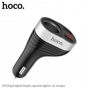 NEW ! Автомобильное зарядное устройство HOCO Z29 Regal, 2*USB+прикуриватель, 3.1A, 96 Вт, черный, дисплей