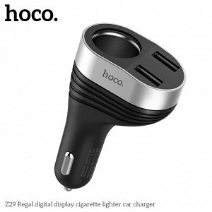 Автомобильное зарядное устройство HOCO Z29 Regal, 2*USB+прикуриватель, 3.1A, 96 Вт, черный, дисплей