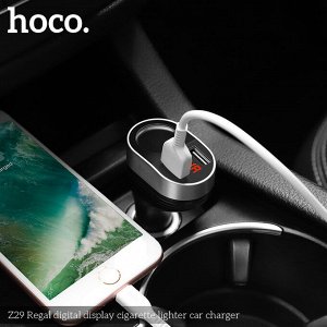 Автомобильное зарядное устройство HOCO Z29 Regal, 2*USB+прикуриватель, 3.1A, 96 Вт, черный, дисплей