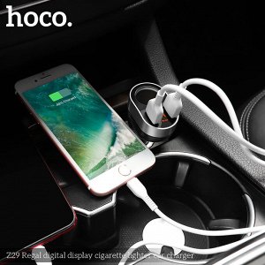Автомобильное зарядное устройство HOCO Z29 Regal, 2*USB+прикуриватель, 3.1A, 96 Вт, черный, дисплей