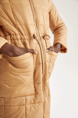 Водоотталкивающая стойкая стеганая воротником длинная надувная зимняя куртка с карманами