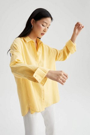 Льняная рубашка с длинным рукавом в шотландскую клетку с воротником-рубашкой оверсайз