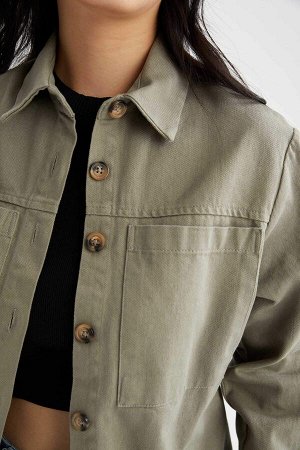 Габардиновая рубашка оверсайз с двумя карманами