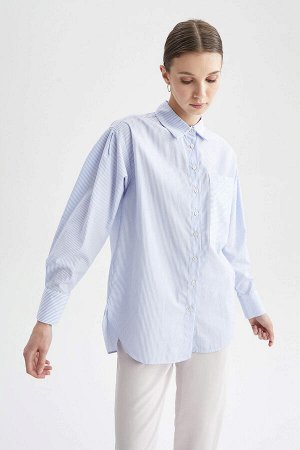 Туника-рубашка из хлопкового поплина в полоску Relax Fit