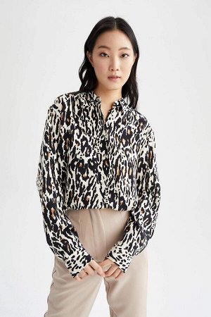 Рубашка свободного кроя с леопардовым принтом и длинными рукавами из вискозы