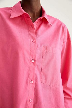 Рубашка-туника из хлопкового поплина свободного кроя с карманами