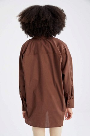 Базовая рубашка-туника свободного кроя из хлопкового поплина