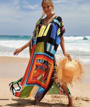 Пляжное  платье с геометрическим цветным принтом