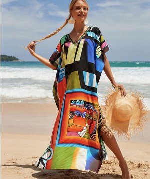 Пляжное хлопковое платье с геометрическим цветным принтом