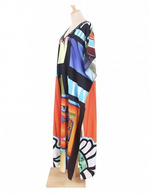Пляжное  платье с геометрическим цветным принтом