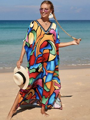 Пляжное хлопковое платье разноцветные блоки