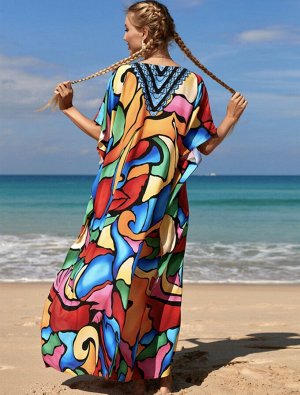 Пляжное хлопковое платье разноцветные блоки