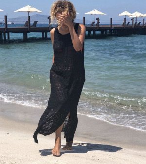 Пляжное платье вязанное крючком, черное