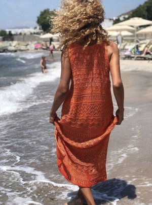 Пляжное платье вязанное крючком, оранжевое