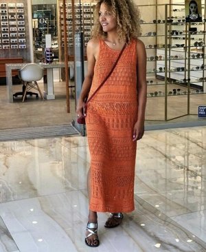 Пляжное платье вязанное крючком, оранжевое