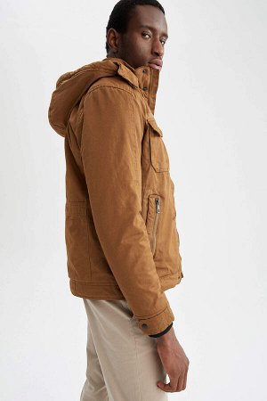 Хлопковое пальто Slim Fit со съемным капюшоном