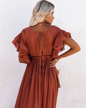 Пляжное платье из бамбукового хлопка, кирпично-красный