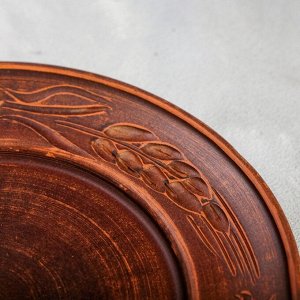 Тарелка "Колос", плоская, декор, красная глина, 21.5 см