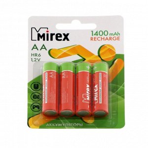 Аккумулятор Mirex, Ni-Mh, AA, HR6-4BL, 1.2 В, 1400 мАч, блистер, 4 шт.