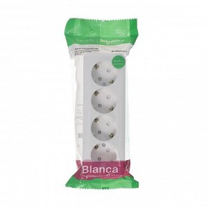Розетка четверная SE Blanca, 16 А, 250 В, накладная, с з/к, шторки, IP20, белая, BLNRA011411