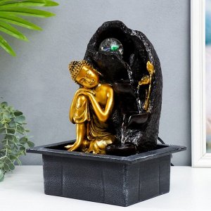 Фонтан настольный от сети "Будда у скалы с фонтаном" золото 35х25х20 см