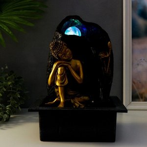 Фонтан настольный от сети "Будда у скалы с фонтаном" золото 35х25х20 см