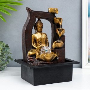 Фонтан настольный от сети "Будда в арке с фонтаном" золото 35х25х20 см