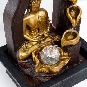 Фонтан настольный от сети "Будда в арке с фонтаном" золото 35х25х20 см