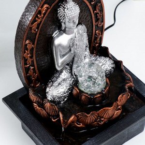 Фонтан настольный от сети, подсветка "Будда в арке у лотоса" серебро 35х25х20 см