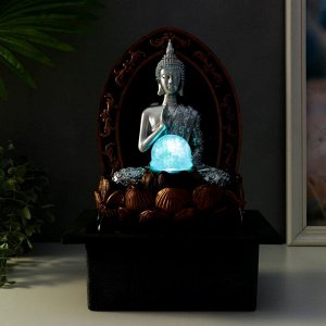 Фонтан настольный от сети, подсветка "Будда в арке у лотоса" серебро 35х25х20 см