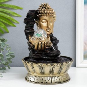 Фонтан настольный от сети, подсветка "Будда с лотосом в руке" бронза 30х20х20 см