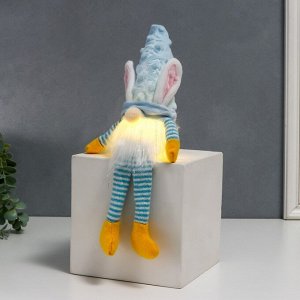 Кукла интерьерная свет "Гном в шапке с зайчьими ушами, длинные ножки" голубой 30х8 см
