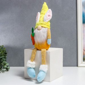 Кукла интерьерная "Гном в шапке с зайчьими ушами, с морковью" длинные ножки жёлтый 26х7х6 см   75095