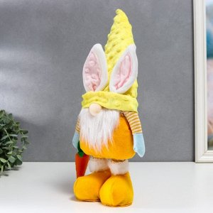 Кукла интерьерная "Гном в шапке с зайчьими ушами, с морковью" жёлтый, раздвижной 44-55 см