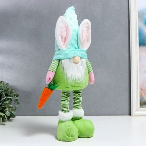 Кукла интерьерная "Гном в шапке с зайчьими ушами, с морковью" зелёный, раздвижной 44-55 см