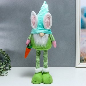 Кукла интерьерная "Гном в шапке с зайчьими ушами, с морковью" зелёный, раздвижной 44-55 см