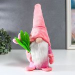 Кукла интерьерная &quot;Гном с тюльпанами&quot; розовый 37х8х6 см