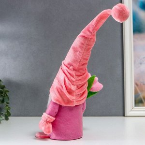 Кукла интерьерная "Гном с тюльпанами" розовый 37х8х6 см