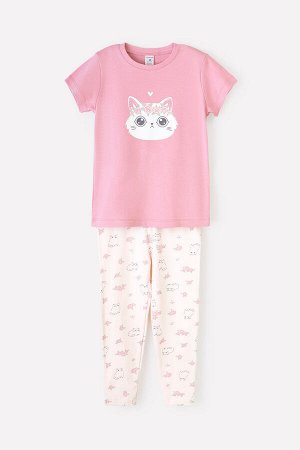 Пижама для девочки Crockid К 1563 розовый зефир, котики в цветах