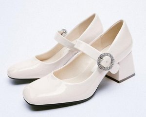 Женские лакированные туфли с ремешком, на каблуке, цвет белый