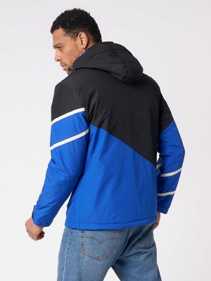 Куртка спортивная мужская с капюшоном синего цвета 3583S