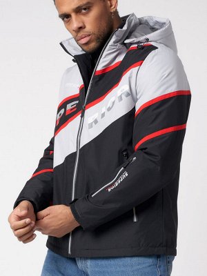 Куртка спортивная мужская с капюшоном черного цвета 3583Ch