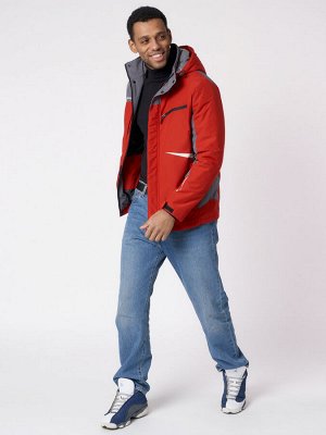 Куртка спортивная мужская с капюшоном красного цвета 3590Kr