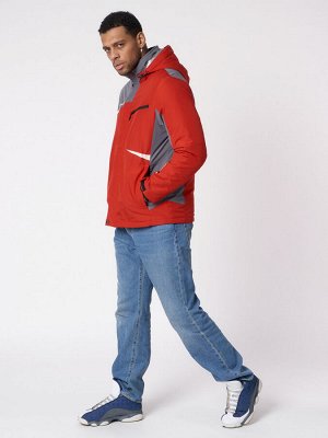 Куртка спортивная мужская с капюшоном красного цвета 3590Kr
