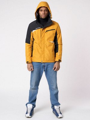 Куртка спортивная мужская с капюшоном желтого цвета 3590J