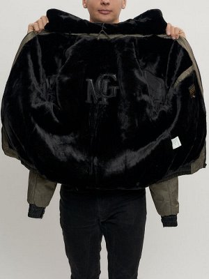 Куртка классическая с мехом мужская цвета хаки 2917Kh