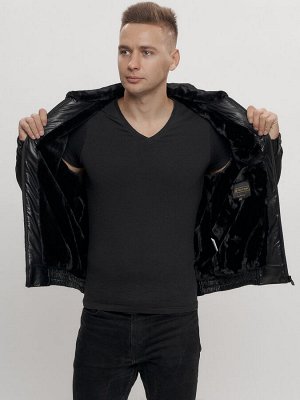 Классическая куртка кожанные мужская черного цвета 2499Ch