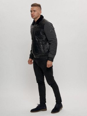 Классическая куртка из экокожи мужская черного цвета 2386Ch
