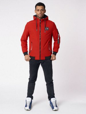 Куртка мужская на резинке с капюшоном красного цвета 88652Kr