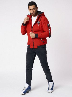 Куртка мужская на резинке с капюшоном красного цвета 88652Kr